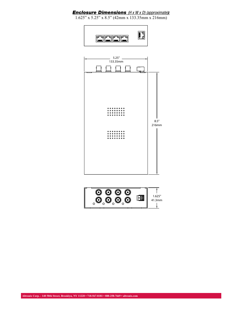 Enclosure dimensions | Altronix eBridge4PCRX Data Sheet User Manual | Page 3 / 3