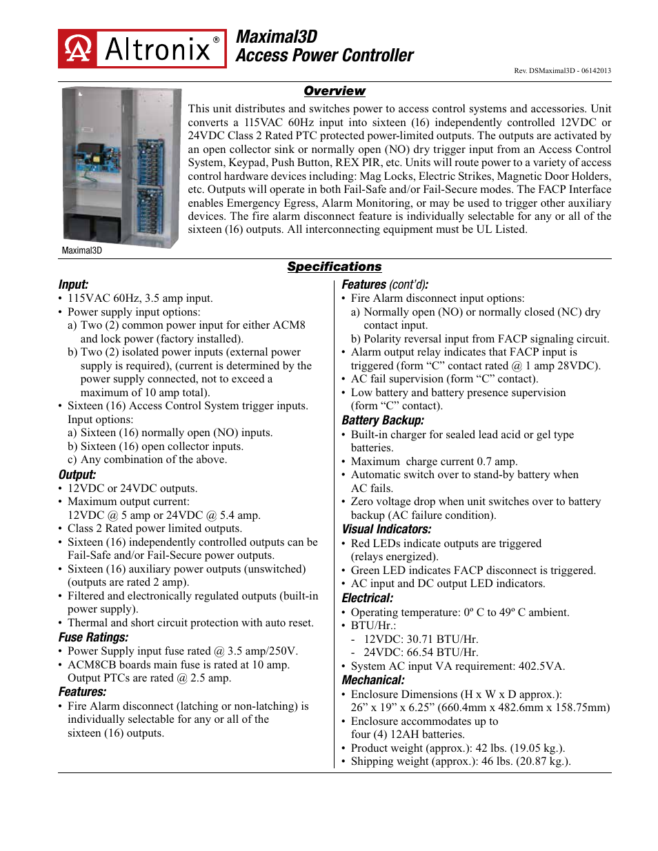 Altronix Maximal3D Data Sheet User Manual | 2 pages