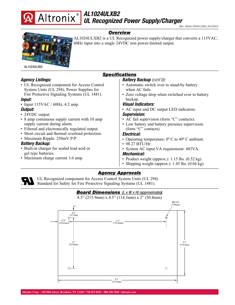 Altronix AL1024ULXB2 Data Sheet User Manual | 1 page