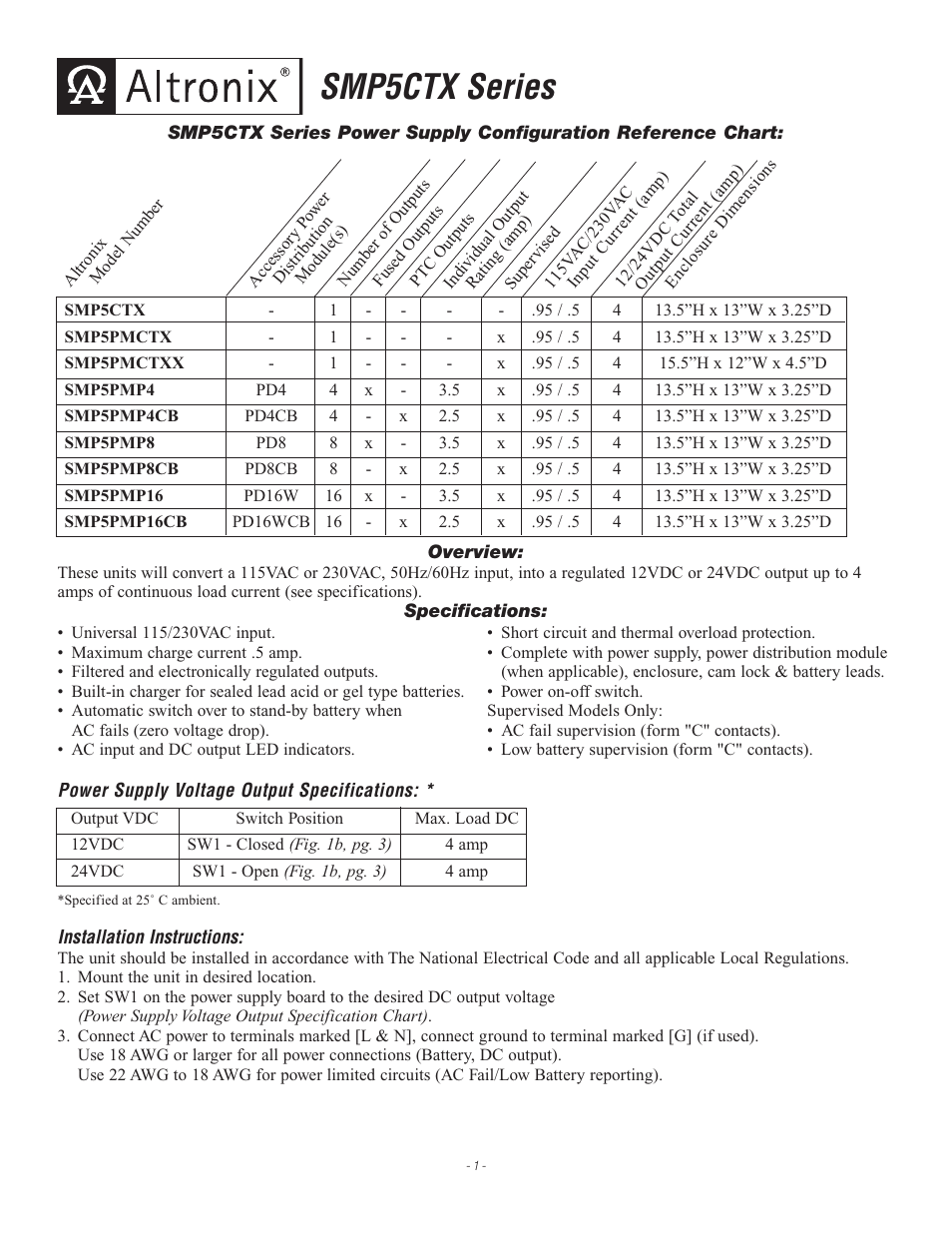 Altronix SMP5PMP8CB Installation Instructions User Manual | 8 pages