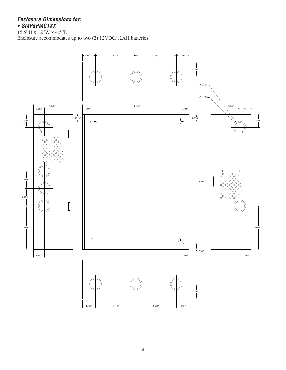 Enclosure dimensions for: • smp5pmctxx | Altronix SMP5PMP8CB Installation Instructions User Manual | Page 6 / 8