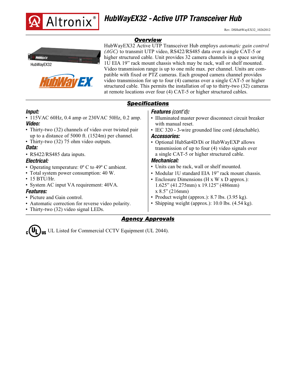 Altronix HubWay EX32 Data Sheet User Manual | 2 pages