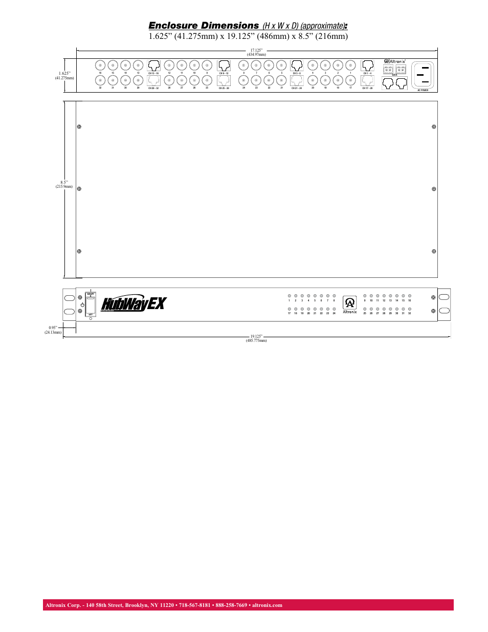 Enclosure dimensions | Altronix HubWay EX32 Data Sheet User Manual | Page 2 / 2