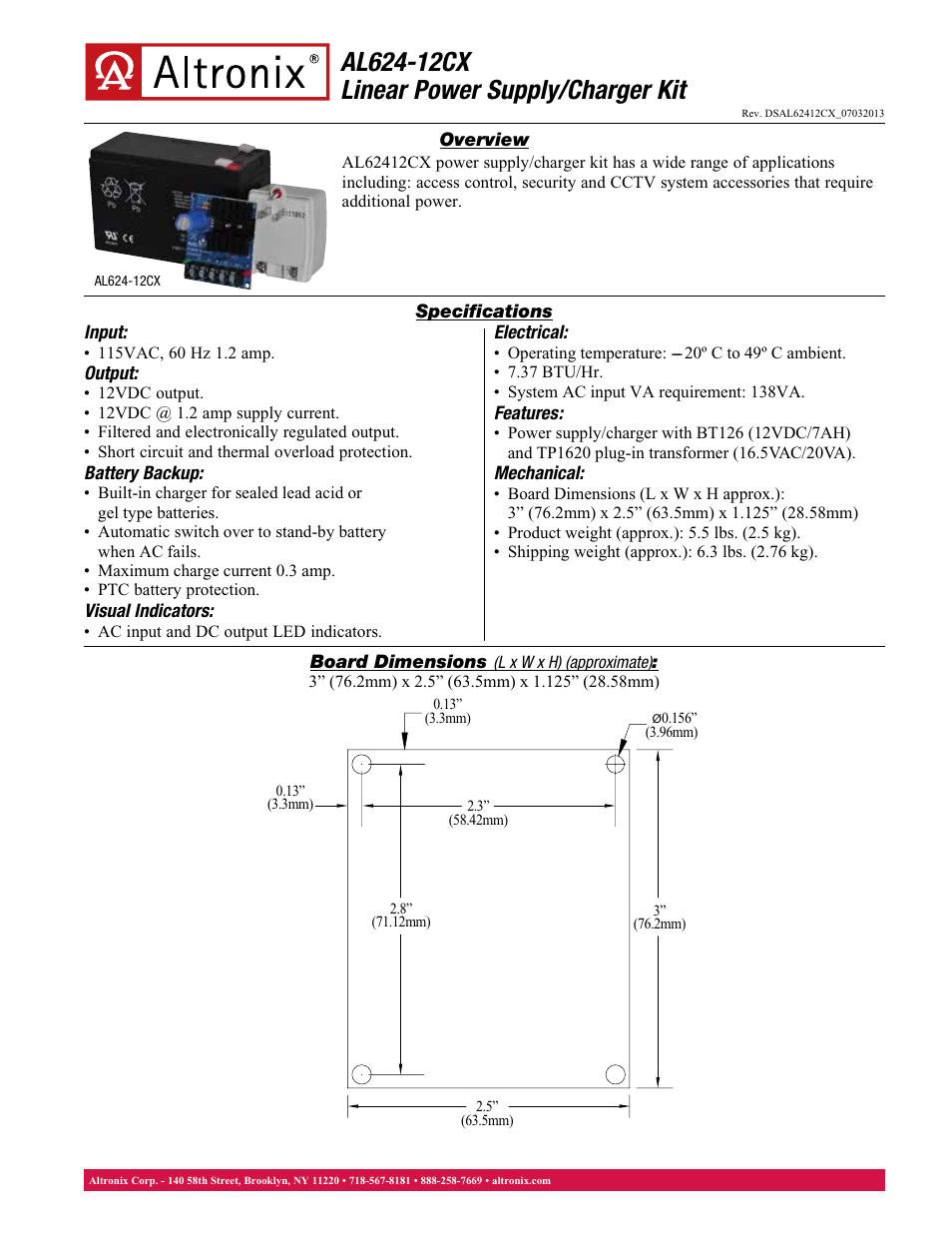 Altronix AL624-12CX Data Sheet User Manual | 1 page