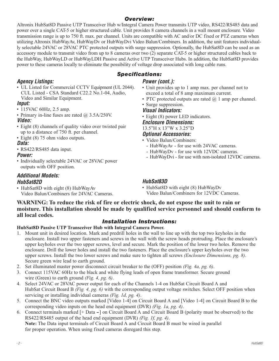 Altronix HubSat 8D Installation Instructions User Manual | Page 2 / 8
