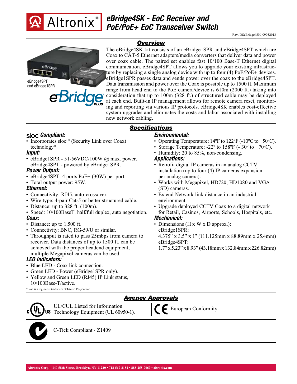 Altronix eBridge4SK Data Sheet User Manual | 1 page