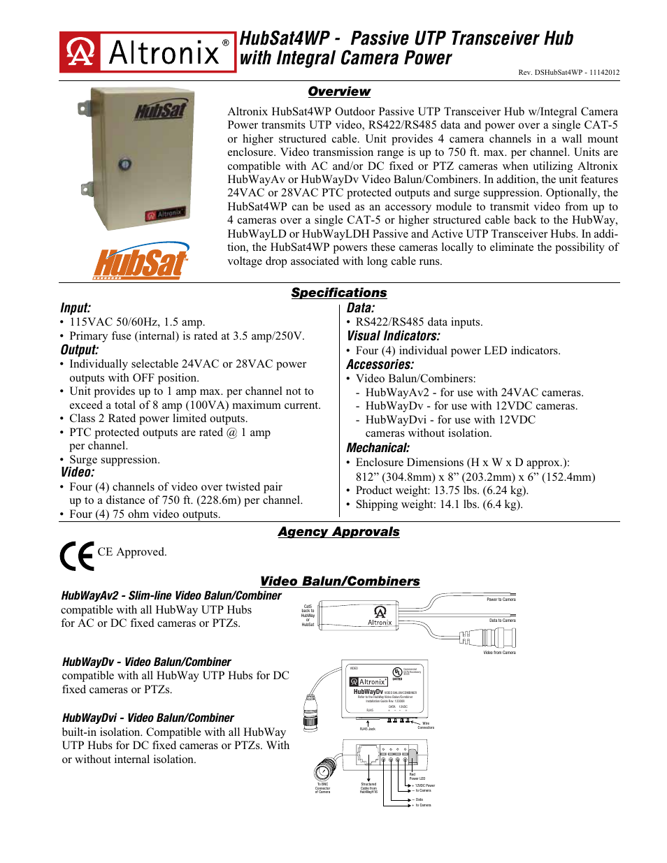 Altronix HubSat 4WP Data Sheet User Manual | 2 pages