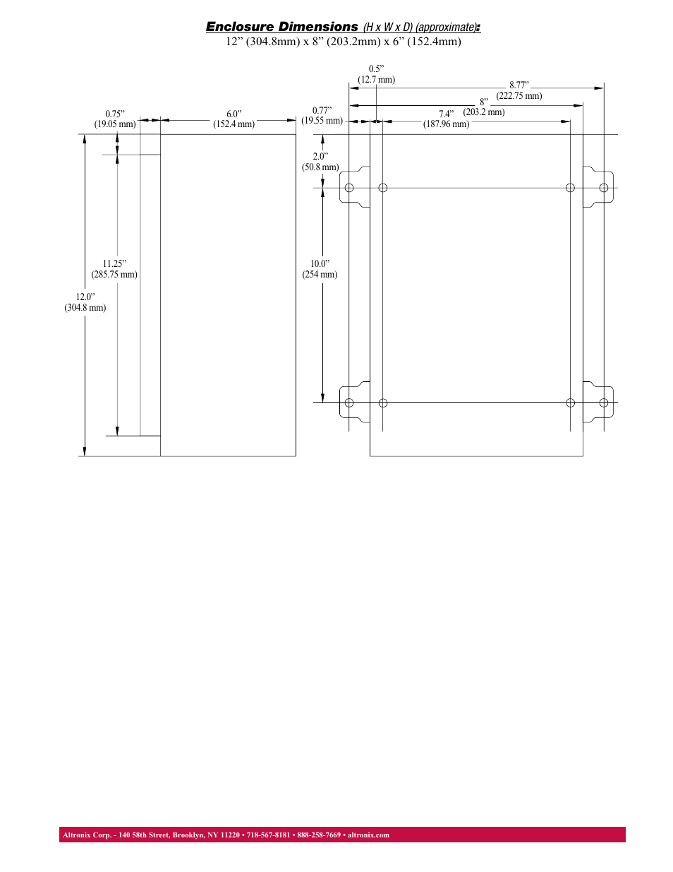 Enclosure dimensions | Altronix HubSat 4WP Data Sheet User Manual | Page 2 / 2