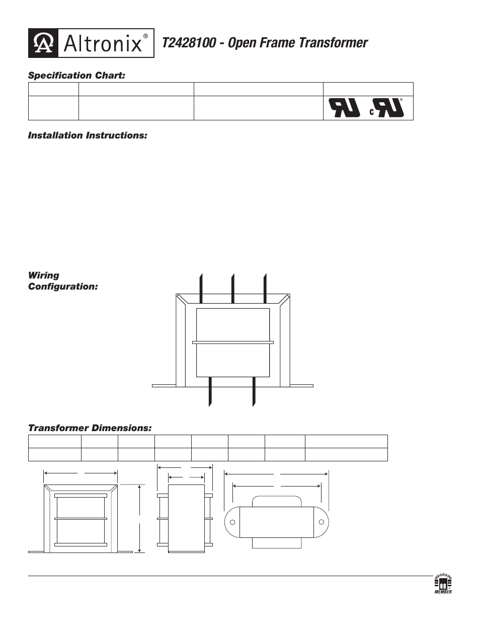Altronix T2428100 Installation Instructions User Manual | 1 page