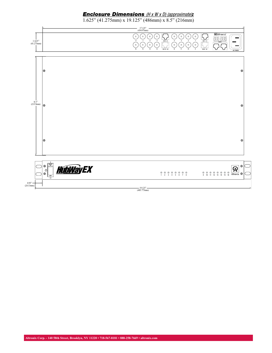 Enclosure dimensions | Altronix HubWay EX16 Data Sheet User Manual | Page 2 / 2