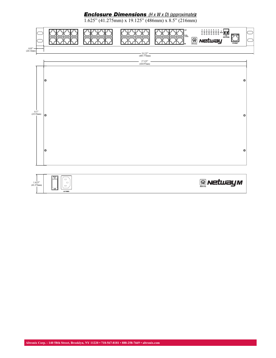 Enclosure dimensions | Altronix NetWay16M Data Sheet User Manual | Page 2 / 2