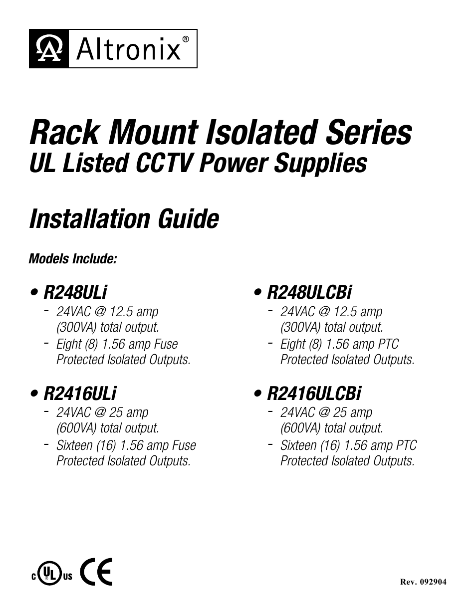 Altronix R248ULi Installation Instructions User Manual | 4 pages