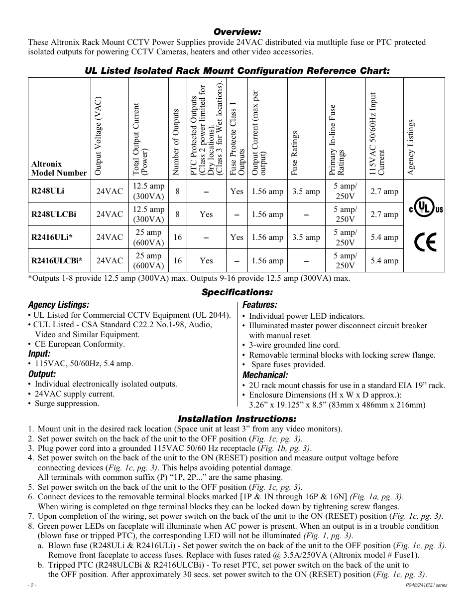 Altronix R248ULi Installation Instructions User Manual | Page 2 / 4