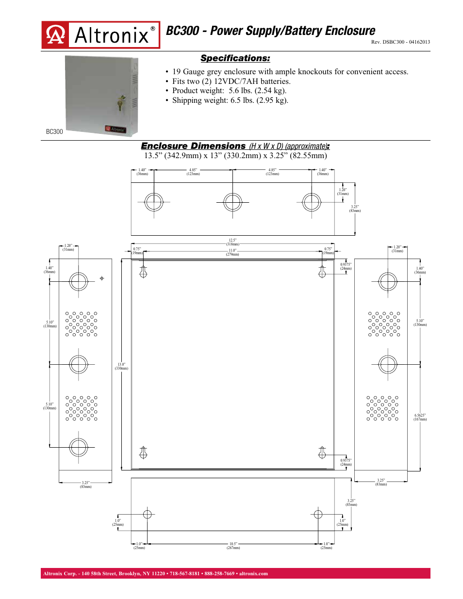 Altronix BC300 Data Sheet User Manual | 1 page
