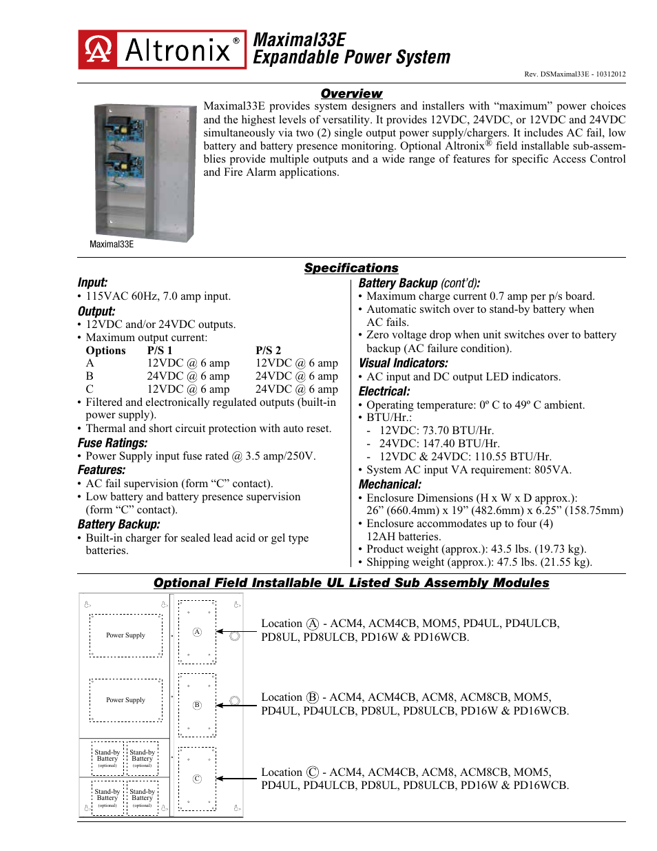 Altronix Maximal33E Data Sheet User Manual | 2 pages