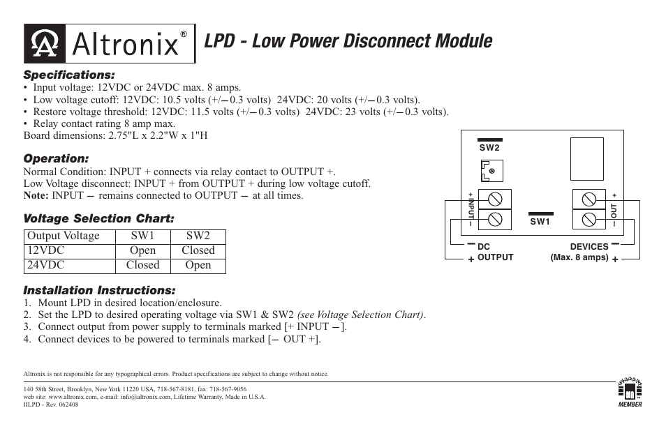 Altronix LPD Installation Instructions User Manual | 1 page