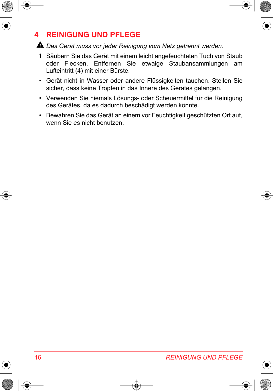 4 reinigung und pflege | SOLAC DH 8935 User Manual | Page 16 / 50