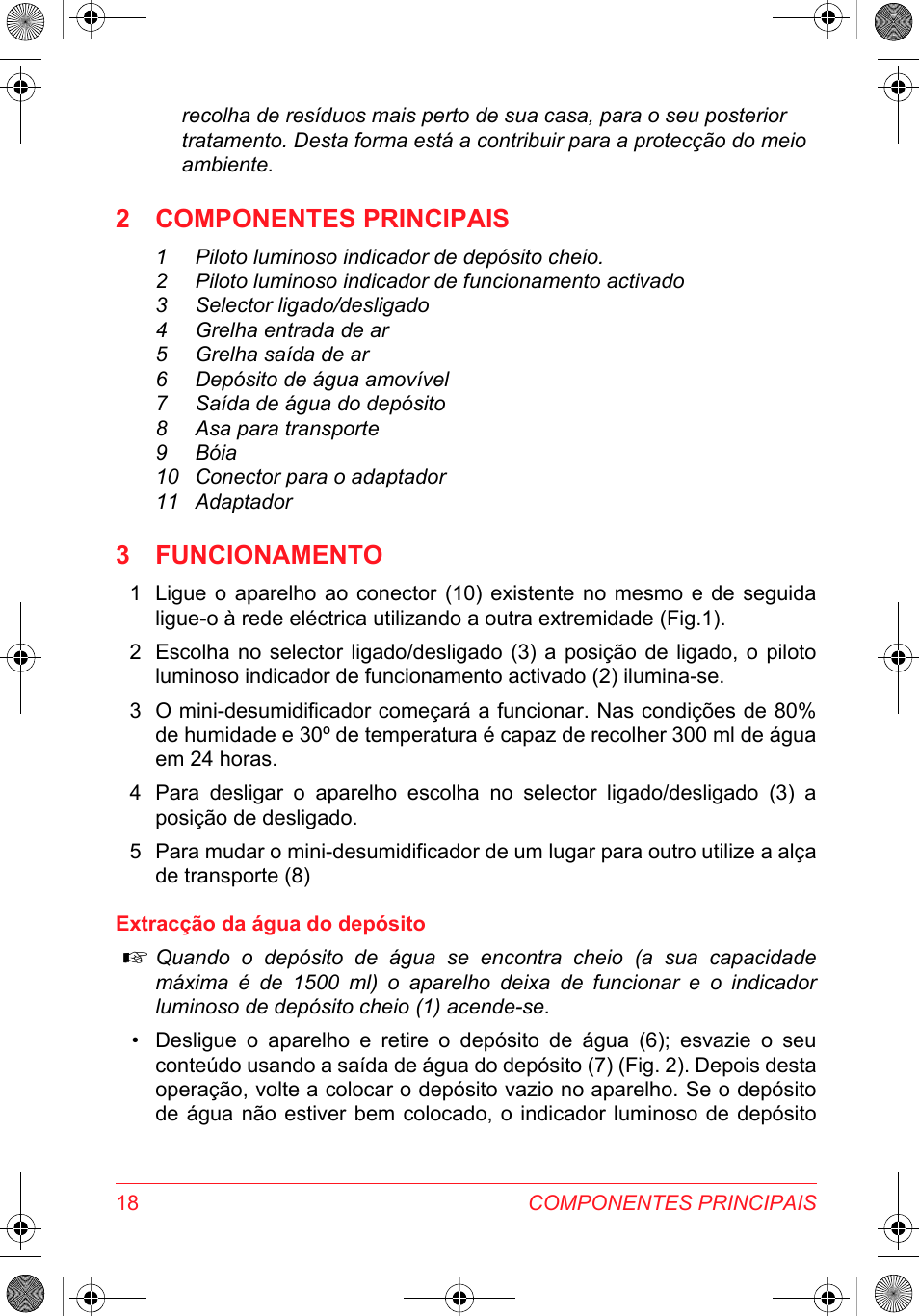 2 componentes principais, 3 funcionamento | SOLAC DH 8935 User Manual | Page 18 / 50