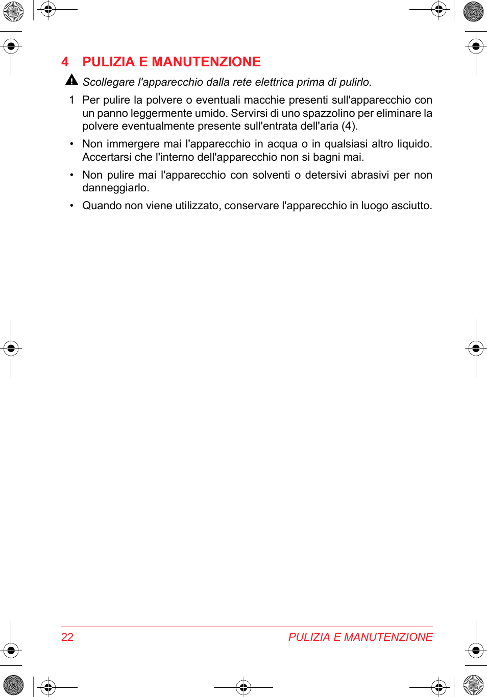 4 pulizia e manutenzione | SOLAC DH 8935 User Manual | Page 22 / 50