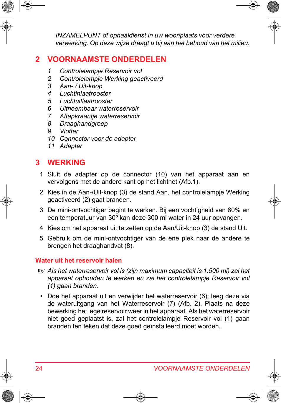 2 voornaamste onderdelen, 3 werking | SOLAC DH 8935 User Manual | Page 24 / 50