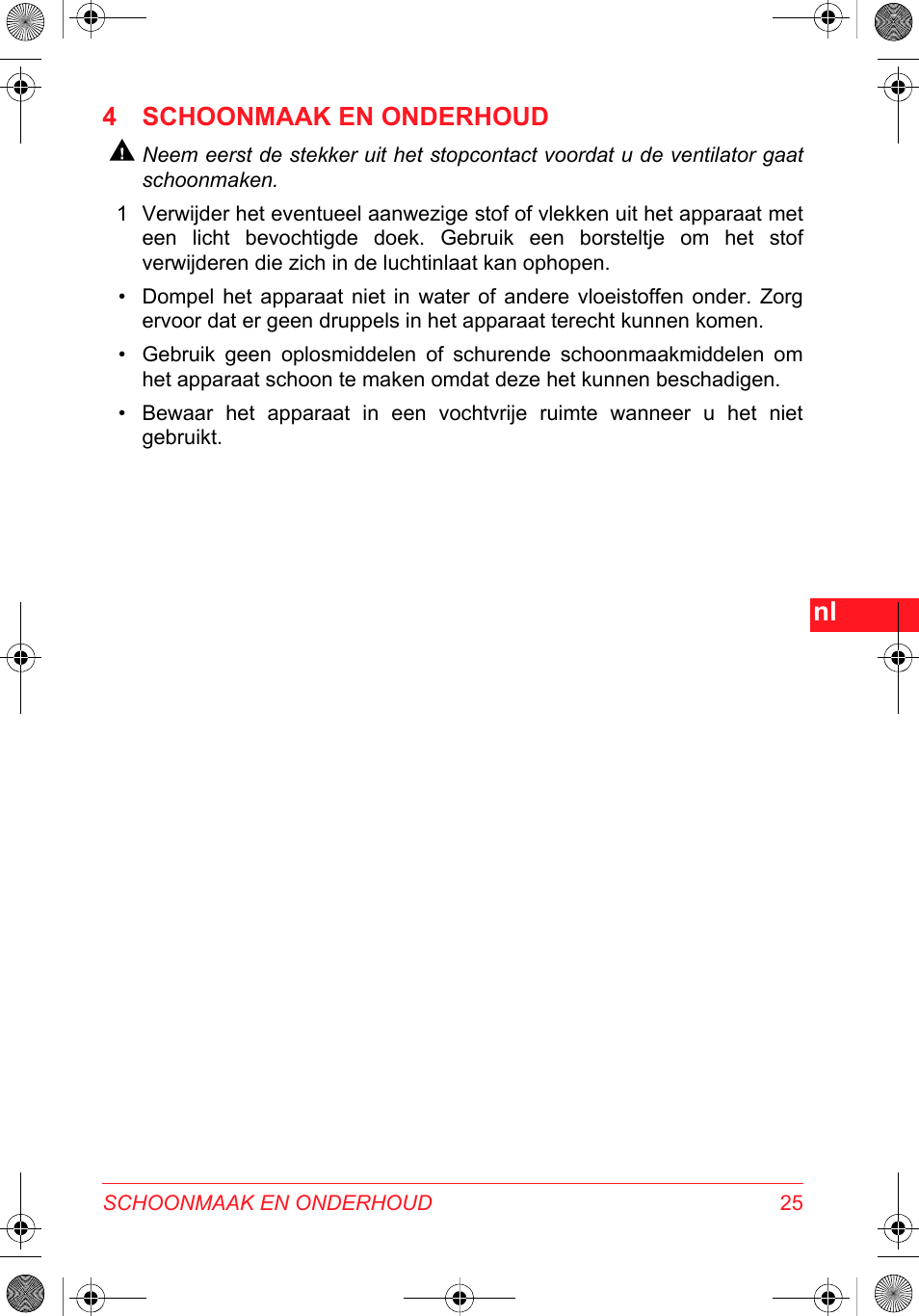4 schoonmaak en onderhoud | SOLAC DH 8935 User Manual | Page 25 / 50
