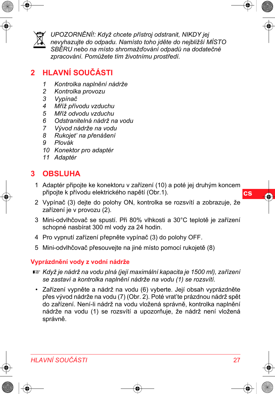 2 hlavní součásti, 3 obsluha | SOLAC DH 8935 User Manual | Page 27 / 50