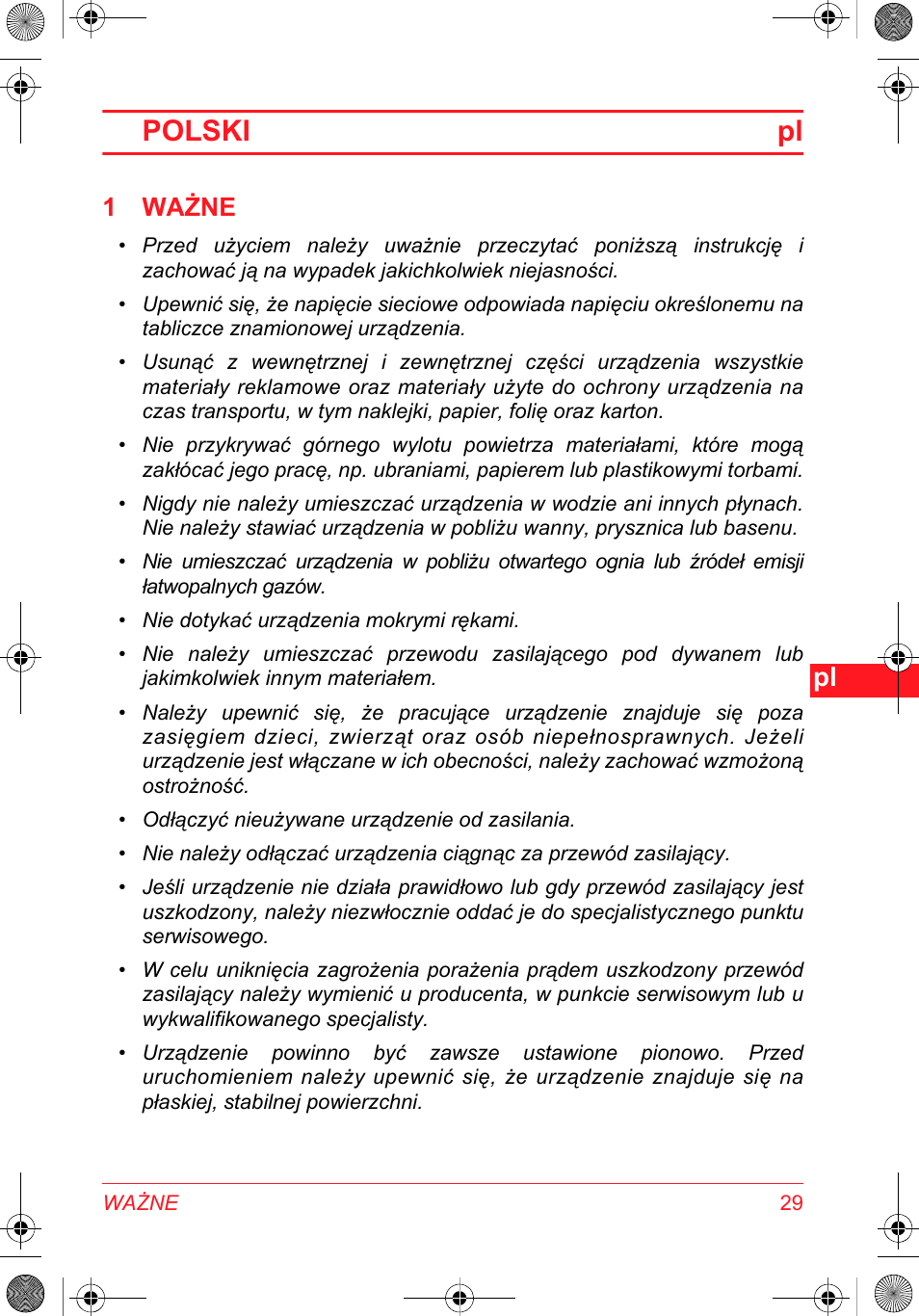 Polski pl, 1 ważne | SOLAC DH 8935 User Manual | Page 29 / 50