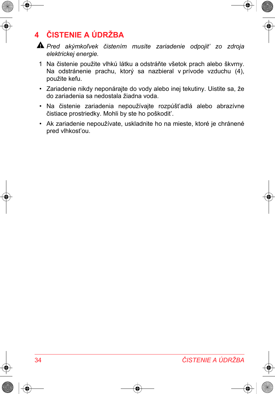 4 čistenie a údržba | SOLAC DH 8935 User Manual | Page 34 / 50