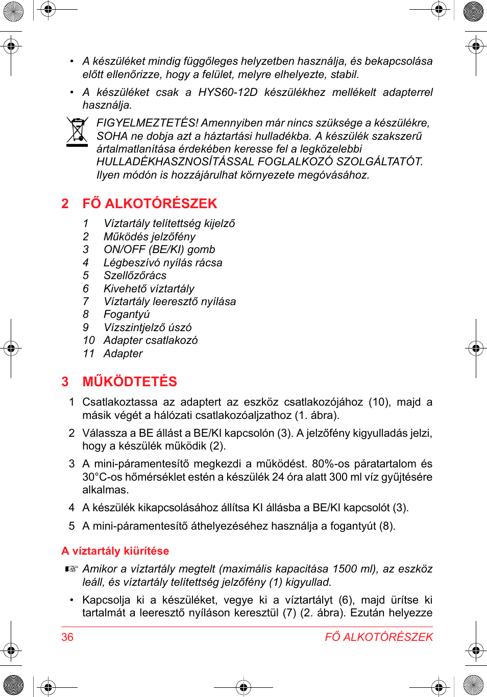 2 fő alkotórészek, 3 működtetés | SOLAC DH 8935 User Manual | Page 36 / 50