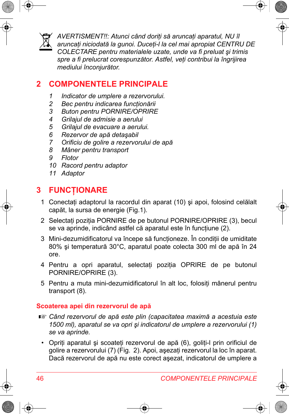 2 componentele principale, 3 funcţionare | SOLAC DH 8935 User Manual | Page 46 / 50