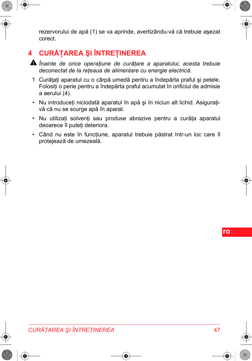 4 curăţarea şi întreţinerea | SOLAC DH 8935 User Manual | Page 47 / 50