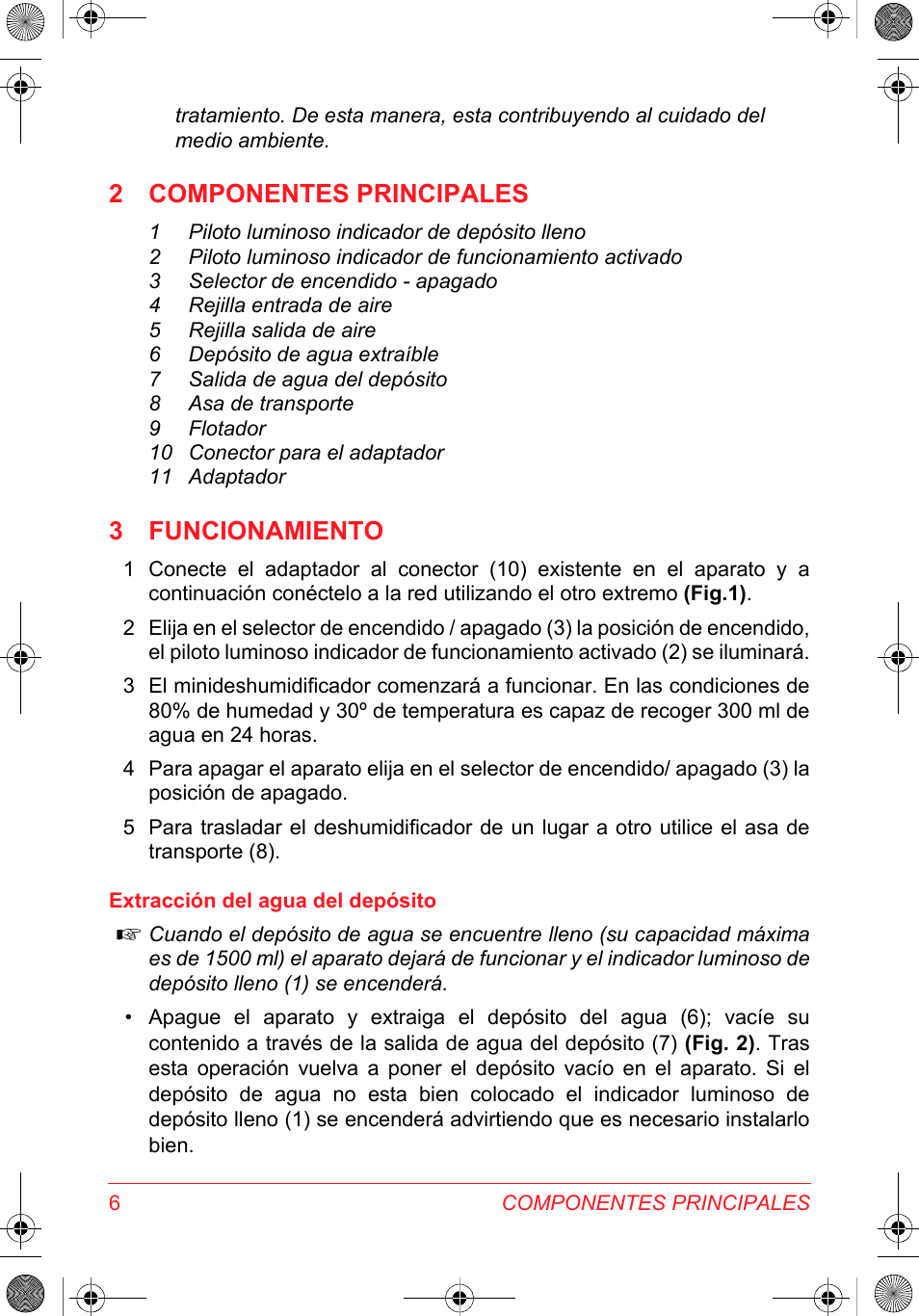 2 componentes principales, 3 funcionamiento | SOLAC DH 8935 User Manual | Page 6 / 50