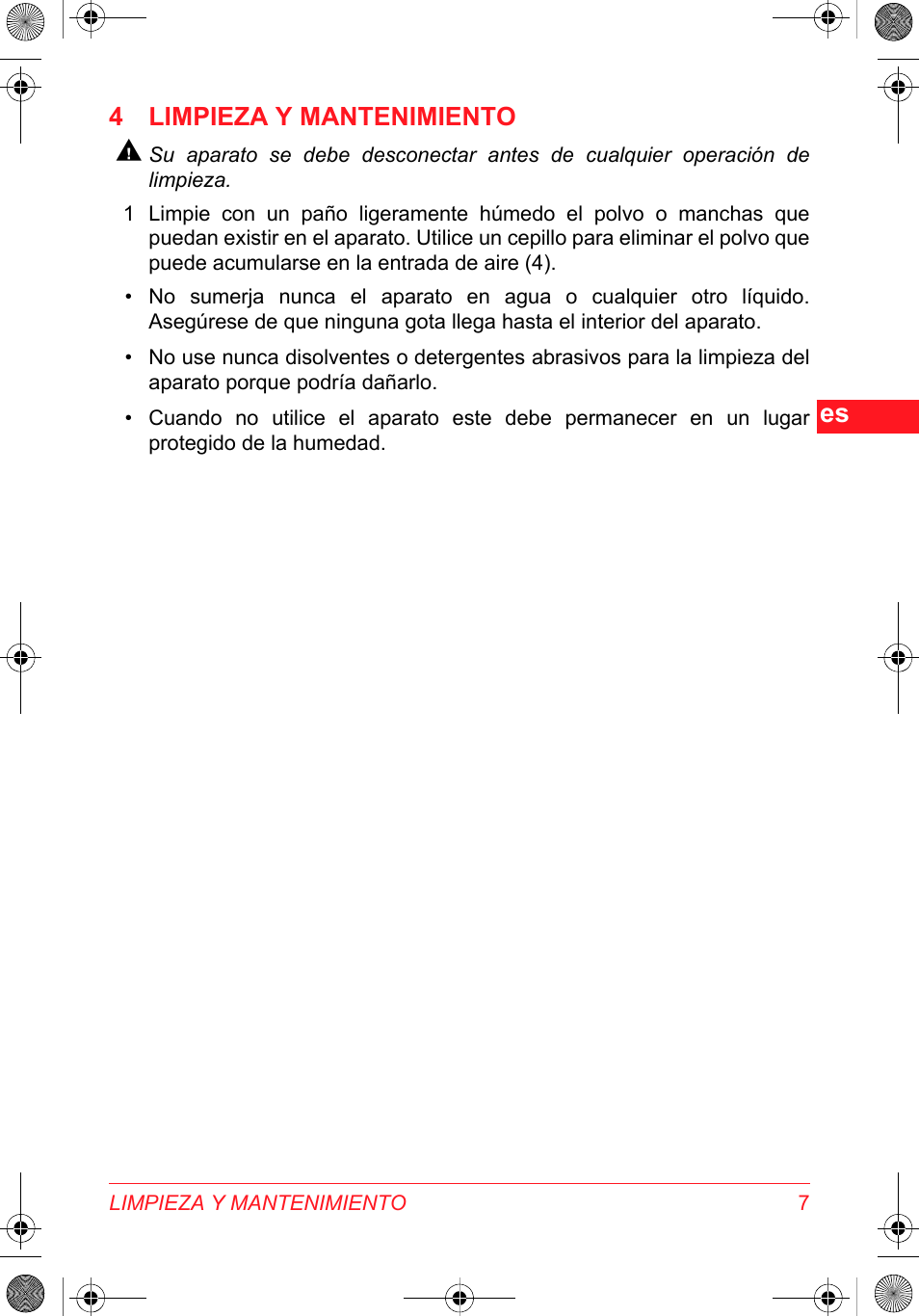 4 limpieza y mantenimiento | SOLAC DH 8935 User Manual | Page 7 / 50
