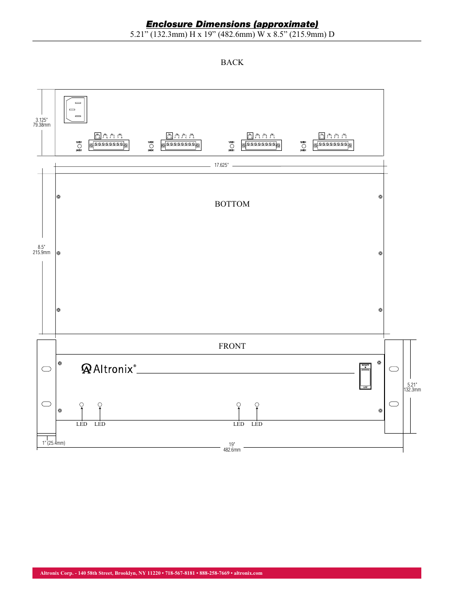 Enclosure dimensions (approximate) | Altronix R1224DC16CB Data Sheet User Manual | Page 2 / 2