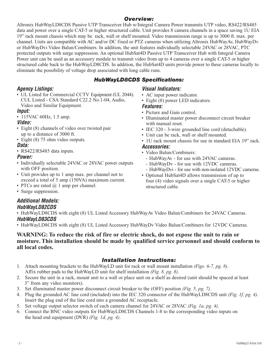 Altronix HubWay LD8CDS Installation Instructions User Manual | Page 2 / 8