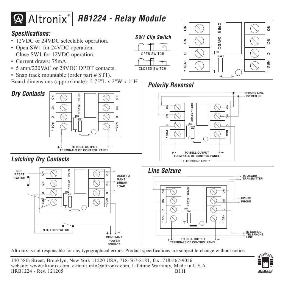 Altronix RB1224 Installation Instructions User Manual | 1 page