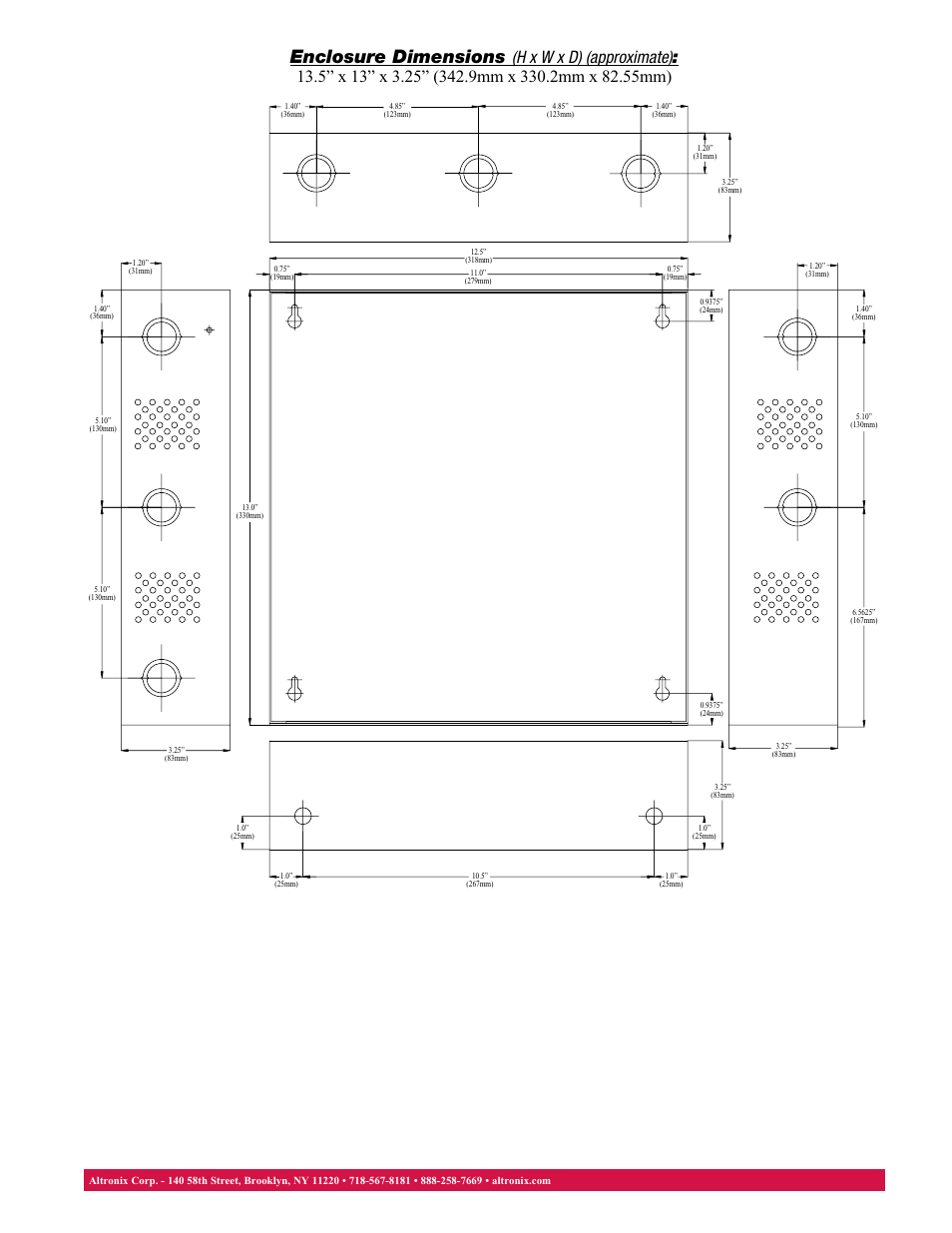 Enclosure dimensions | Altronix AL400ULMR Data Sheet User Manual | Page 2 / 2