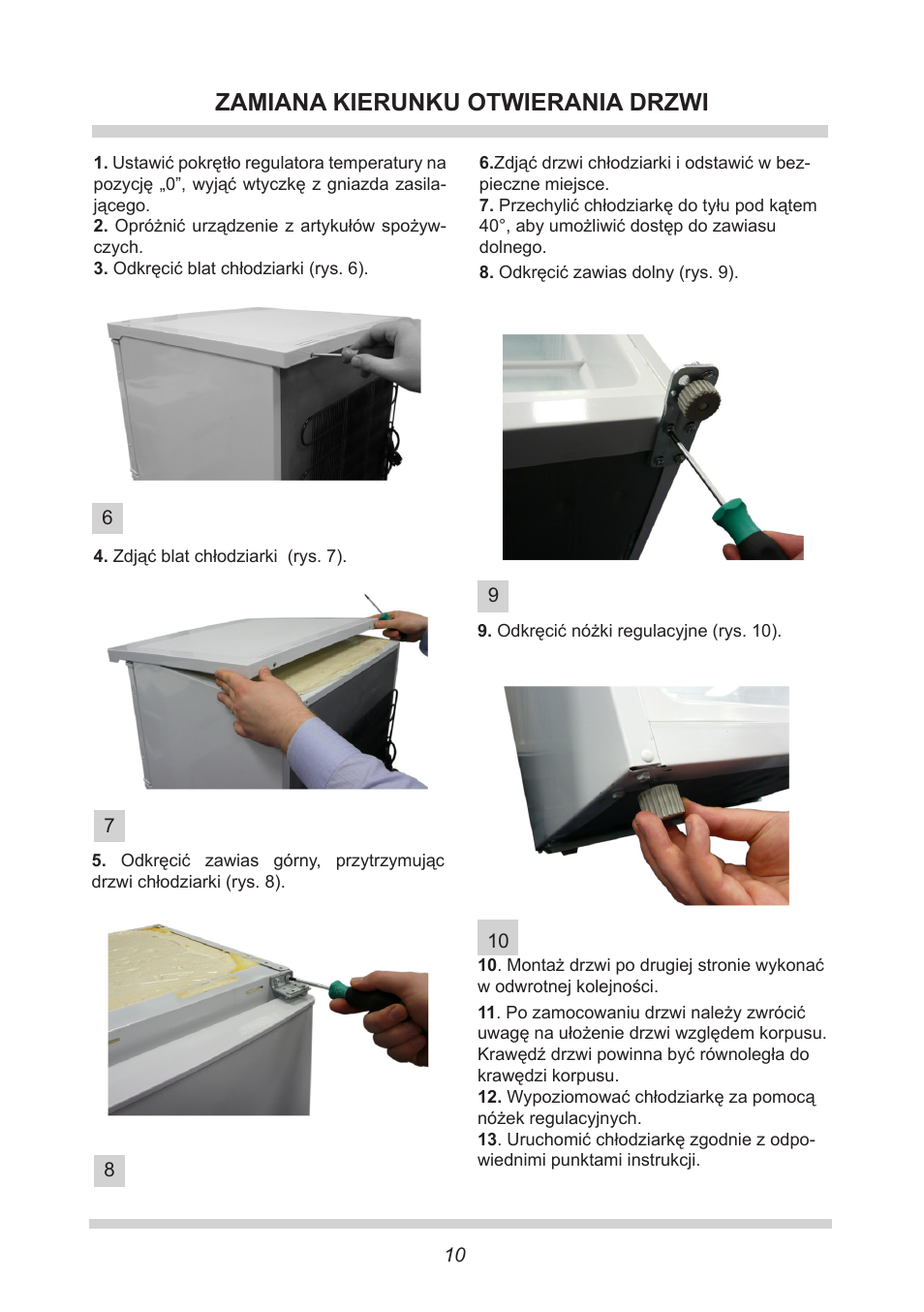 Zamiana kierunku otwierania drzwi | AMICA FC 204.3 - VKS 15304 W User Manual | Page 10 / 164