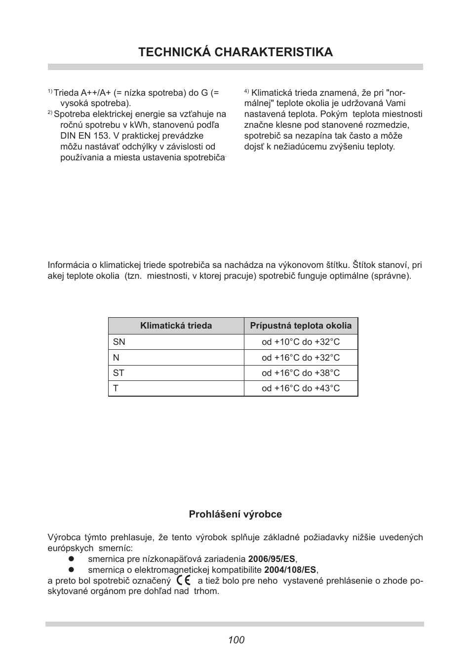 Technická charakteristika | AMICA FC 204.3 - VKS 15304 W User Manual | Page 100 / 164