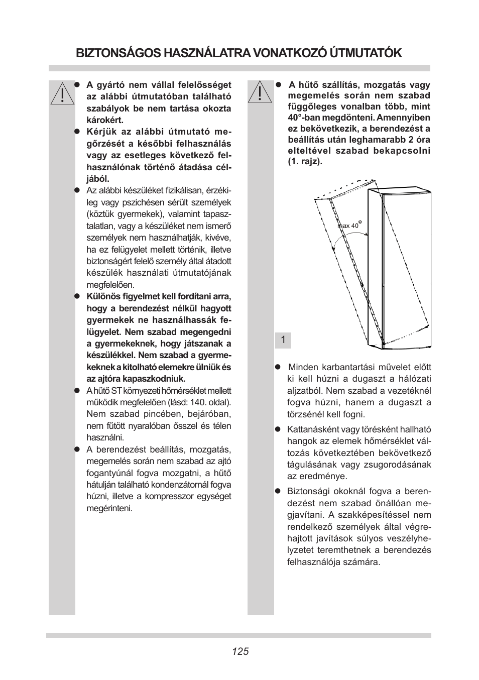 Biztonságos használatra vonatkozó útmutatók | AMICA FC 204.3 - VKS 15304 W User Manual | Page 125 / 164