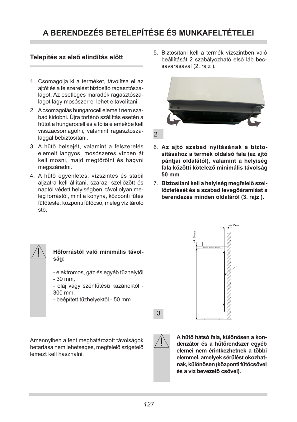 A berendezés betelepítése és munkafeltételei | AMICA FC 204.3 - VKS 15304 W User Manual | Page 127 / 164