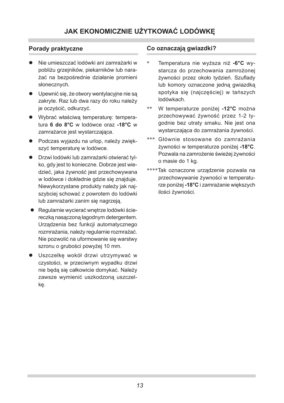 Jak ekonomicznie użytkować lodówkę | AMICA FC 204.3 - VKS 15304 W User Manual | Page 13 / 164