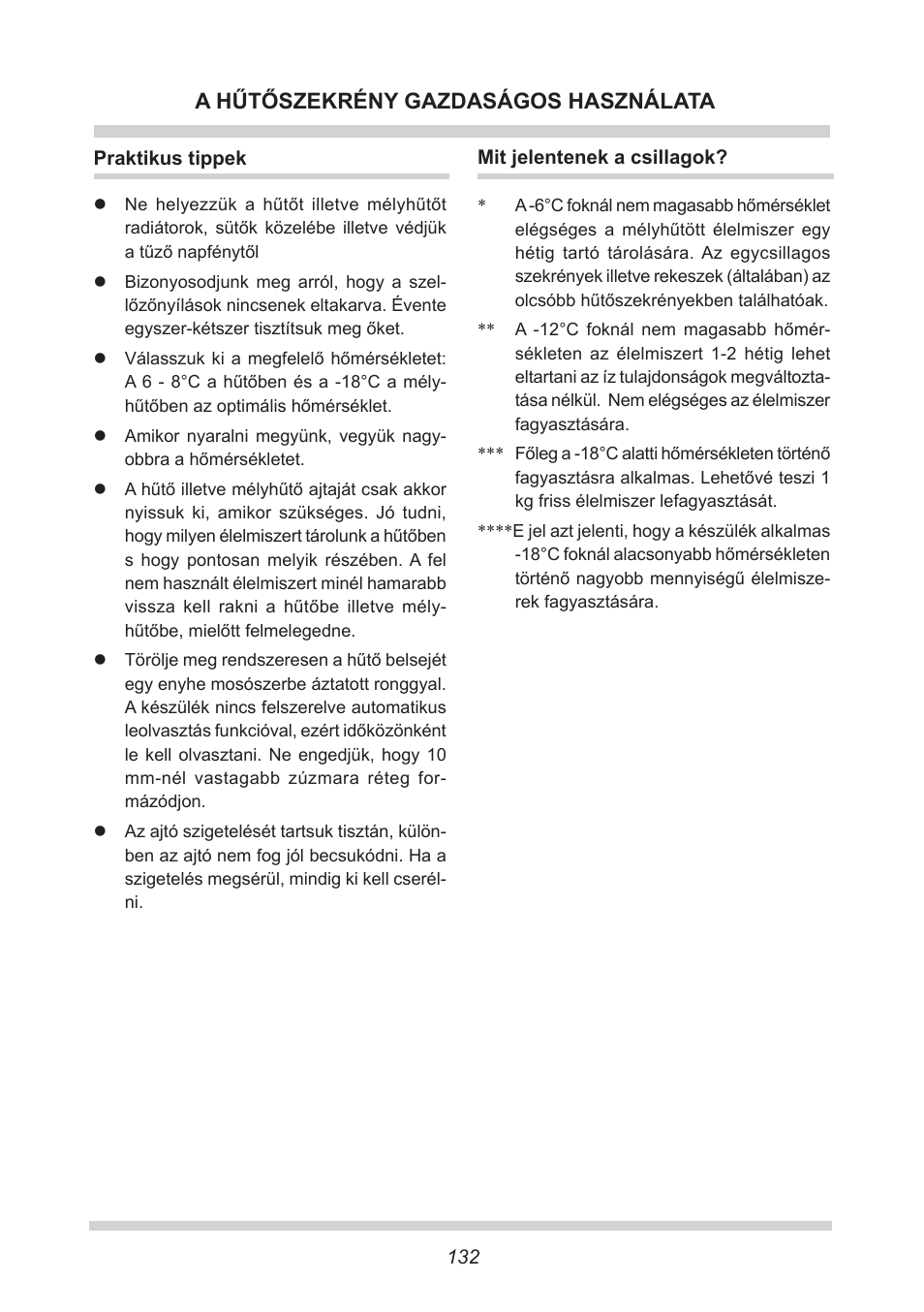 A hűtőszekrény gazdaságos használata | AMICA FC 204.3 - VKS 15304 W User Manual | Page 132 / 164