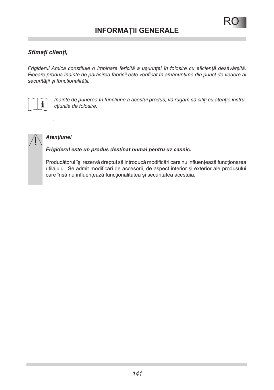 Informaţii generale | AMICA FC 204.3 - VKS 15304 W User Manual | Page 141 / 164