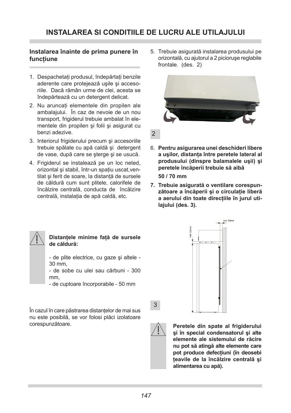 Instalarea si conditiile de lucru ale utilajului | AMICA FC 204.3 - VKS 15304 W User Manual | Page 147 / 164