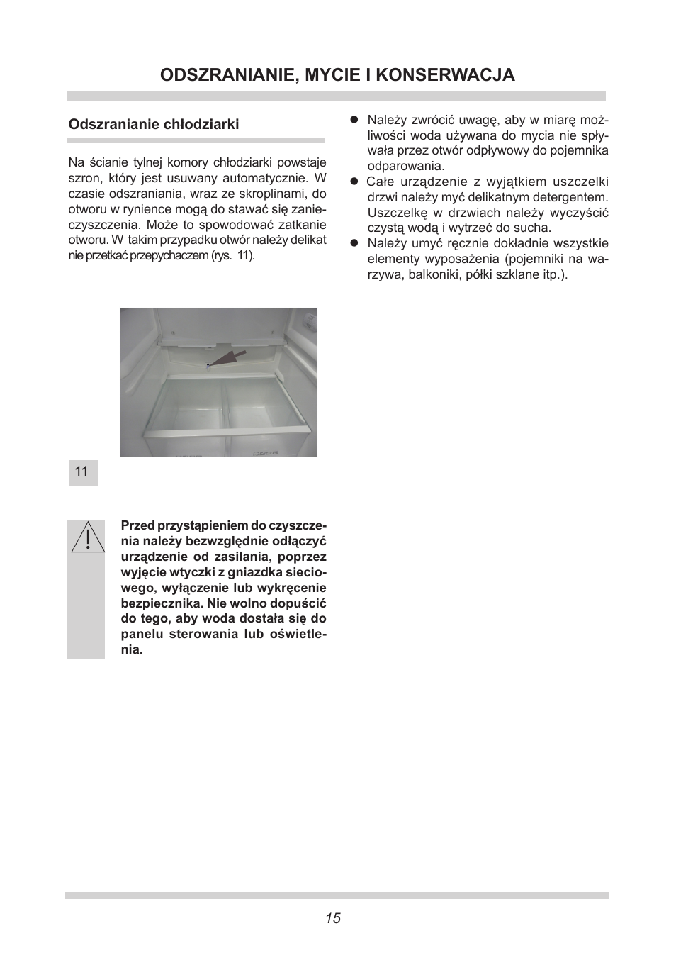 Odszranianie, mycie i konserwacja | AMICA FC 204.3 - VKS 15304 W User Manual | Page 15 / 164