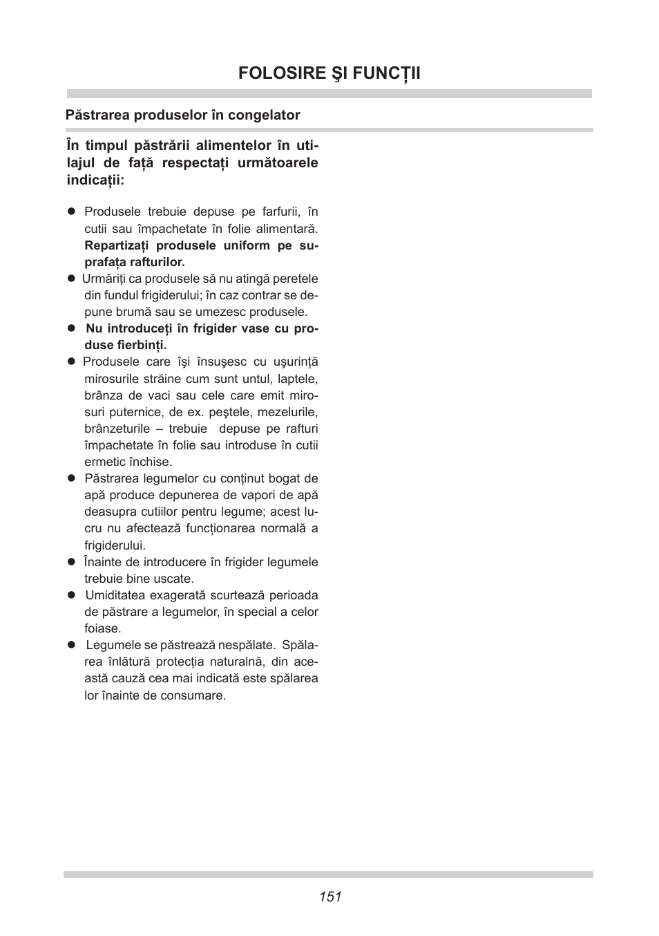 Folosire şi funcţii | AMICA FC 204.3 - VKS 15304 W User Manual | Page 151 / 164