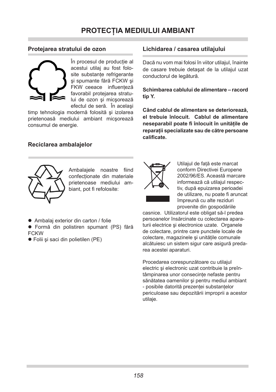 Protecţia mediului ambiant | AMICA FC 204.3 - VKS 15304 W User Manual | Page 158 / 164