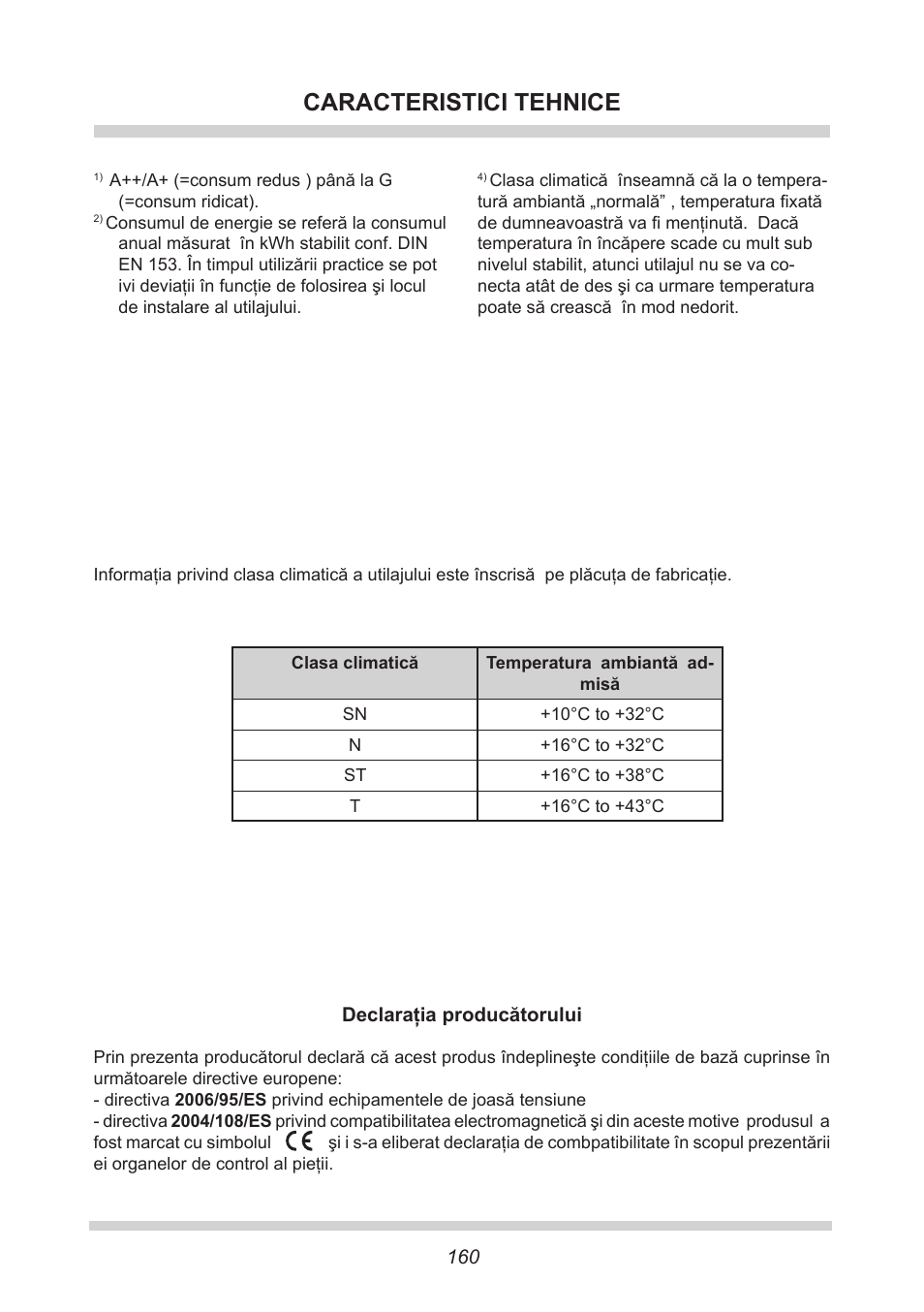 Caracteristici tehnice | AMICA FC 204.3 - VKS 15304 W User Manual | Page 160 / 164