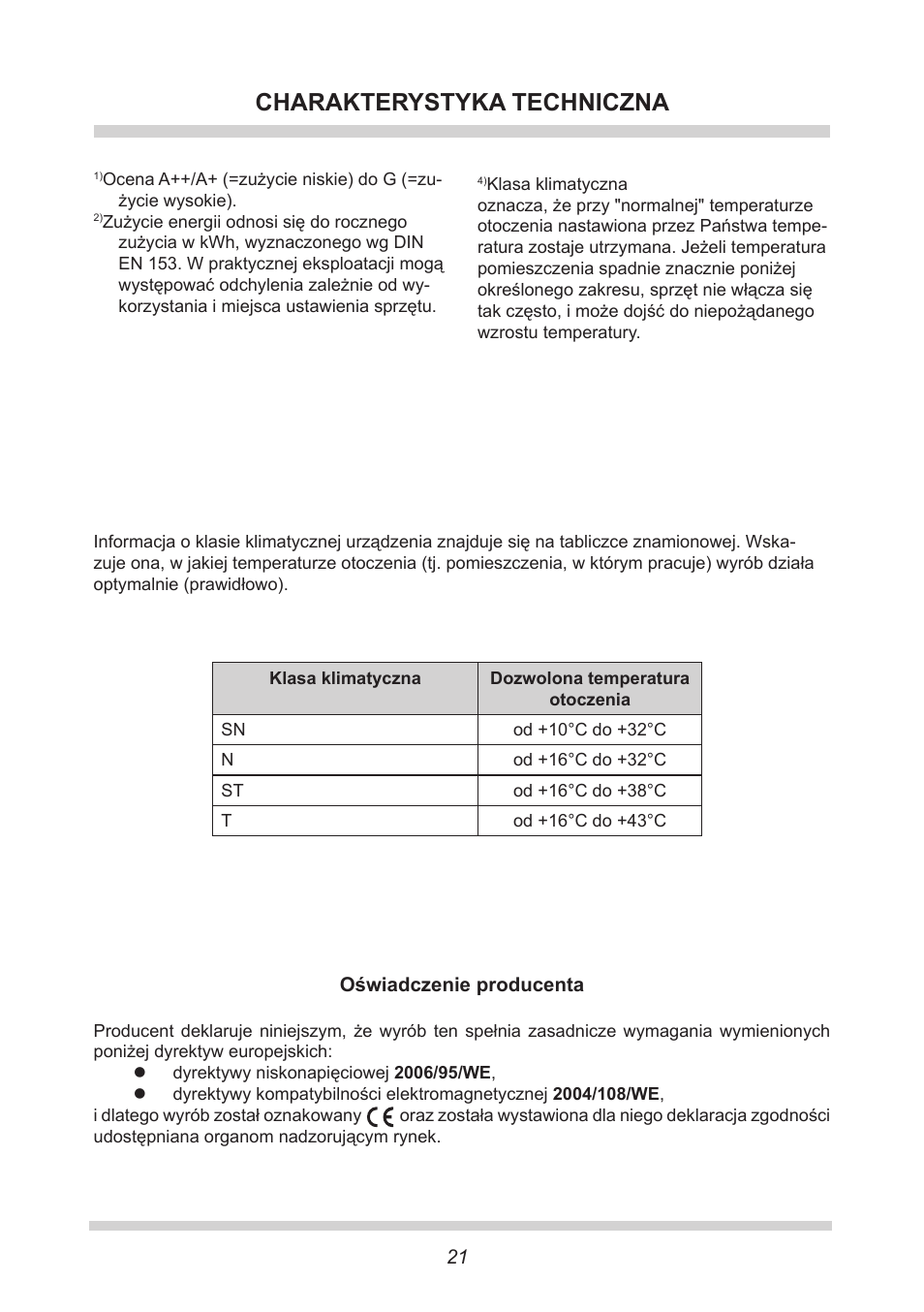 Charakterystyka techniczna | AMICA FC 204.3 - VKS 15304 W User Manual | Page 21 / 164